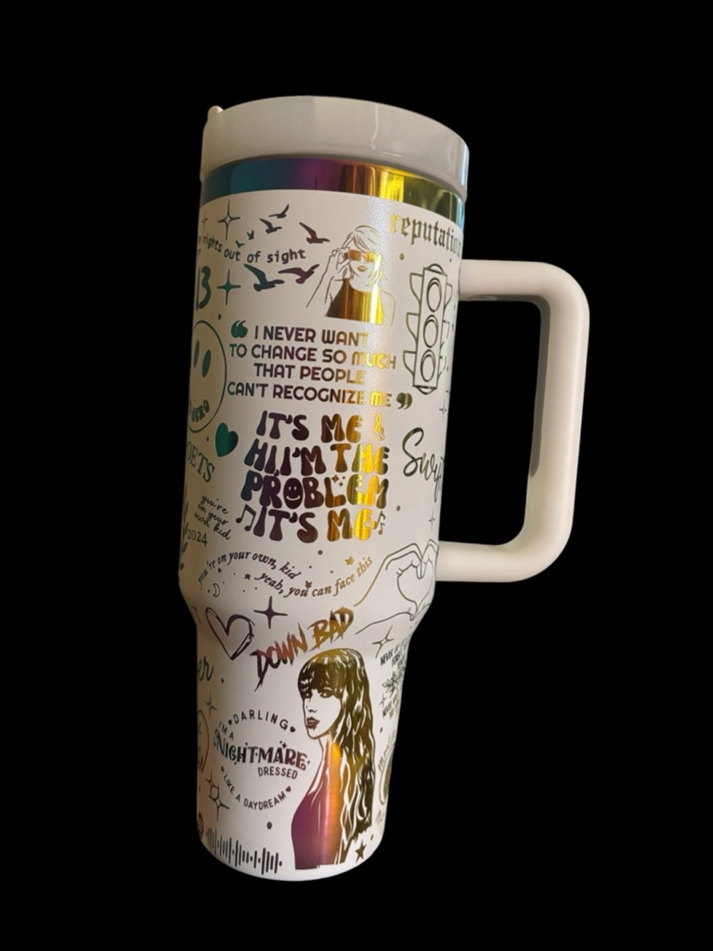 White And Gold Laser Print Taylor Swift Large Cup